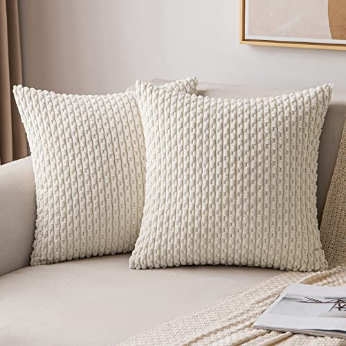 MIULEE Kordsamt Kissenbezug Kissenbezüge Dekorative Kissenhülle Moderne Sofakissen Kissen Dekokissen Couchkissen Zierkissen Weicher für Sofa Wohnzimmer 2er Set 50x50 cm Cremeweiß
