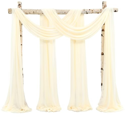 Showgeous 4 Packs Querbehang Beige 73cmx610cm Tüll Foto Hintergrund Hochzeit Vorhang Deko Beige Chiffon-Stoff Hochzeitsbogen Gardinen für Laube Hochzeit Torbogen Zeremonie Fotografie Party