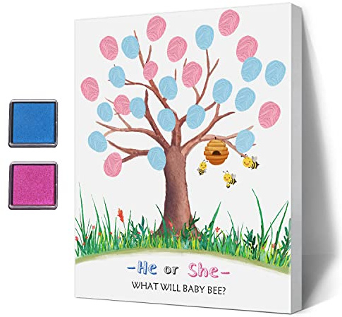 ALodr Gästebuch für Babypartys, Fingerabdruck-Baum, Leinwand, Bienen-Thema, Fingerabdruck-Gästebuch, für Jungen oder Mädchen, personalisiertes alternatives Gästebuch (mifeng)