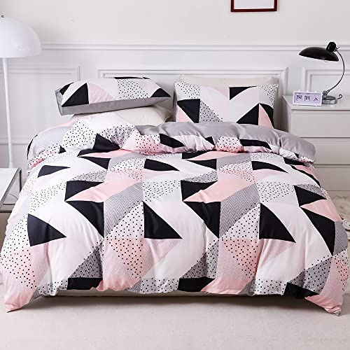 WUMIUER Bettwäsche 240x220 Set 3 Teilig, Schwarz Rosa Dreieck Grau Geometrisch Design Wendebettwäsche Weich Mikrofaser 1 Bettbezug 240x220cm und 2 Kissenbezüge 80x80cm mit Reißverschluss