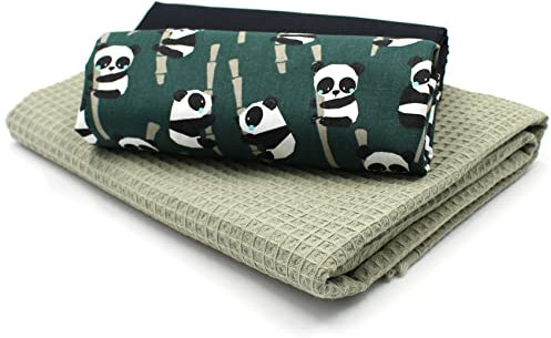 VmG-Store Waffelpique + Baumwollstoff Set farblich abgestimmt Waffel Stoff 100% Baumwollstoff Tex Standard 100 (Panda Set33)