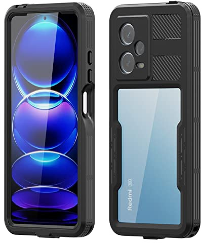 Aosailjet Funda Impermeable Xiaomi Redmi Note 12 Pro 5G [Anti-rasguños][Protección de 360 Grados],Case Protectora con Protector de Pantalla Incorporado (Negro)