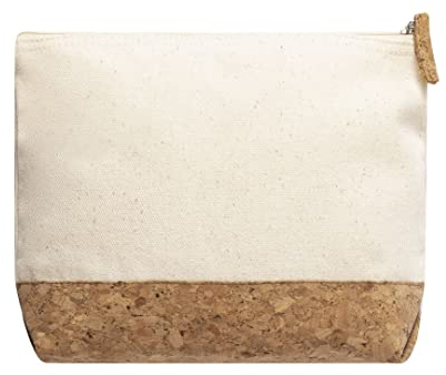 Trousse de toilette en coton et liège naturel pour femme avec fermeture éclair, beige