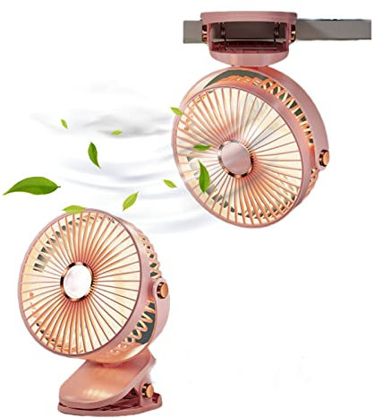 srdmuph Desk Fan Clip On with Lights USB Rechargeable 2400mAh 5 Level Speed Air Flow Portable Personal Fan 6inch Camping Home Travel Indoor Outdoor (Pink)