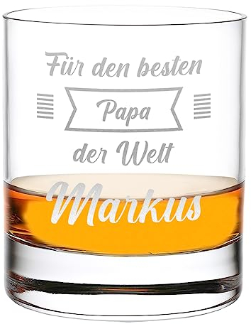 Whisky Glas mit Gravur 315 ml - Für den besten Papa der Welt - Tumbler Trinkglas mit Namen - Geschenk für Papa - das perfekte Männergeschenk - Geburtstagsgeschenk für Vater und Ehemann