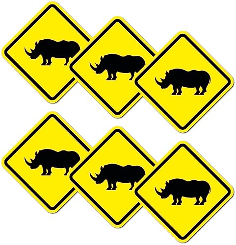 6 Stück Warnhinweis Aufkleber 5x5cm Achtung Nashorn UV Schutz laminiert wasserfest Digitaldruck Warnung