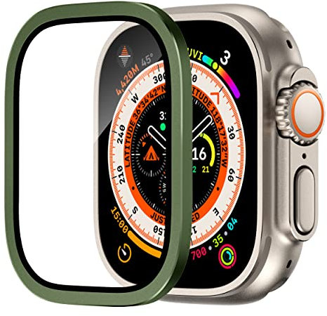 Songsier Protectores de Pantalla para Apple Watch Ultra de 49mm, Vidrio Templado 9h Marco de AleacióN de Titanio, Mantiene el Original, Sensible al Tacto，PelíCula Protectora Ligera Apple Ultra 3/2/1