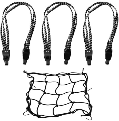 3 Luggage Straps with 1 Mesh Cover, Tension Straps with Hooks, Elastic Luggage Straps, 3 in 1 Luggage Tensioner, Suitable for Bicycle and Motorcycle Luggage Racks