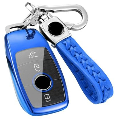 Z.MYUKI 【4 couleurs】 GLA 200 250 AMG SUV Coque clé avec porte Clef pour Mercedes Benz GLA H247 2019-2022 2023 Accessoire original Protection clé (Bleu)