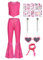 Mrsclaus Cowgirl Kostüm für Mädchen Kinder Cowboy Kostüm Flare Hose mit Schal Brille Ohrringe für Retro 70er 80er Jahre Disco Halloween Fasching Mottoparty Pink PP C038-120