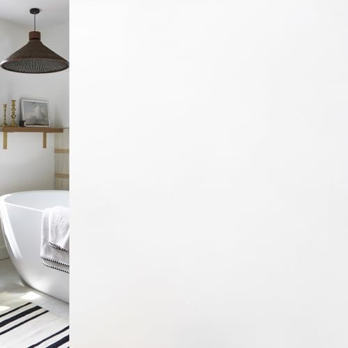 Haton Window Film Privacy for Glass Windows Frosted Film White 44.5x200cm, Opaque Glass Sticker Self Adhesive Roll UV Block No Glue Static Cling Vinyl Covering for Bathroom Home and Office