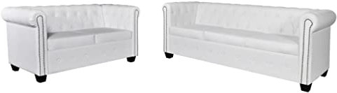 Hommdiy Chesterfield-Sofas 2-Sitzer und 3-Sitzer Kunstleder Weiß