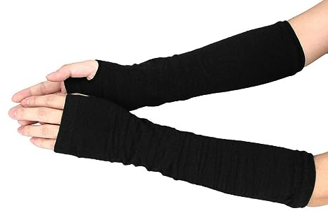 VUCDXOP Frauen Lang Fingerlos Handschuhe, Thermo Gestrickte Fingerlose Handschuhe Schwarz Armstulpen Winterhandschuhe Dehnbar Handstulpen Pulswärmer Strickhandschuhe mit Daumenloch Über für Damen…