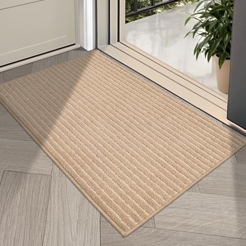 COSY HOMEER Low Profile Door Mat 60 x 90cm, Non-Slip Indoor Doormats Non-Slip Indoor for Entrance, Entry way, Front Door, Machine Washable, Beige