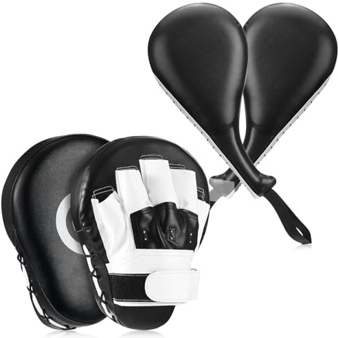 Simgoing 4 Pcs Boxing Pads Taekwondo Kick Pads Set Curved Focus Punching Mitts Martial Arts Kicking Targets Sparring Mat for Kids Men Women(Black)