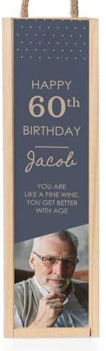 Wanapix | Cassetta in Legno per Vino Personalizzata | per Bottiglie Singola (non inclusa) | Scatola Vino Legno | Coperchio Scorrevole | 11x38x10 cm | Compleanno