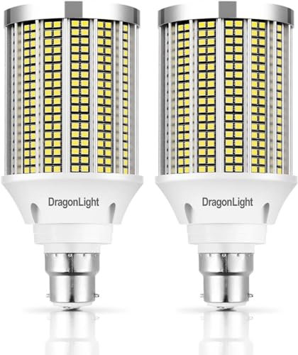 DragonLight 2024 Newest 50W Super Bright LED Corn Light Bulbs(400 Watt Equivalent) - B22 Bayonet Cap LED Bulbs - 6000K Daylight 6000 Lumens for Large Area Lighting [Twin Value Pack]