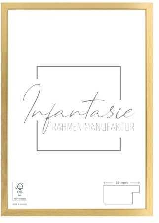 Infantasie 'N°2' Bilderrahmen 36x48 handgefertigt nach Maß | Gold | MDF Holz-Design Collage Rahmen inkl. Kunstglas und Metall Aufhänger (Querformat & Hochformat)