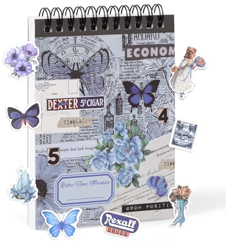 50 Blatt Scrapbook Aufkleber Book Selbstklebend Stickerbuch Dekorative Aufkleber Blue Kollektion Design Washi Ästhetische Vintage Aufkleber für Journailing Scrapbooking Kalender DIY Geschenk (SET-B)
