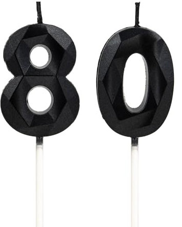 80th Birthday Candles, Black Number Candles Birthday Decoration, Happy Birthday Cake Toppers, for Birthday Parties Weddings Company Anniversaries (Black, 80)