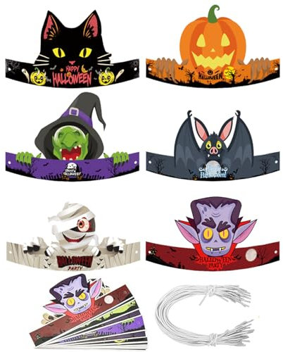 SHJOEE 24 Stück Halloween Partyhüte DIY Kinder Party Hüte Halloween Fasching Geburtstag Karneval Verkleidung Dekorativer Papierhut Unisex Kinderhut Party Supplies Dress up Party Cosplay Kostümzubehör