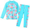 ZNYUNE Girls 2PCS Leaves Printed Swimwear Long Sleeve Swimsuit Set Kids Bathing Suit Swimming Costume for Age 3 to 10 Years S301 CyanFlower 16A