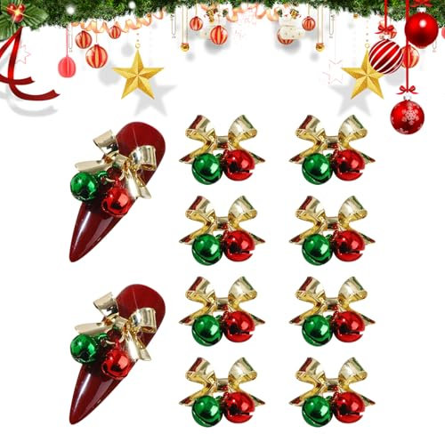 10 Stück Weihnachten Nagel Charms Christmas Bow Nail Charms 3D Weihnachten Metal Nail Art Dekoration Xmas Nagel Charms Kit für DIY Maniküre Nagelkunst Salon Dekoration