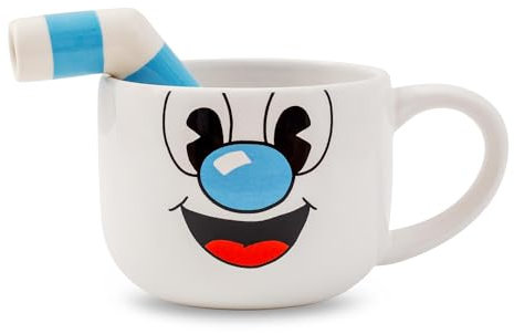 Cuphead Mugman - Taza de café y pajita de cerámica | Capacidad para 20 onzas