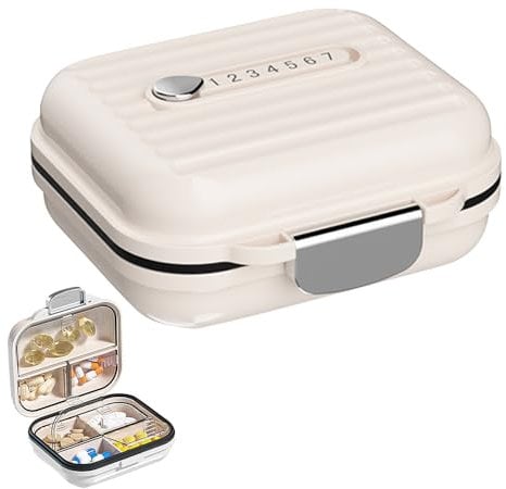 SULIUDAJI 1 Pezzo Porta Medicine da Viaggio,Confezione Organizer per Pillole da Viaggio, 7 Scomparti, per Borsa Tascabile Portatile per medicine e Vitamine- Beige