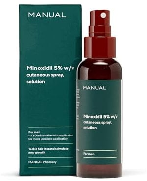 Manual 5% Minoxidil (1 x 60ml) Formula For Men - Increases Blood Flow To Follicles - Promotes Growth for Longer, Thicker Hair - Stimulates Hair Regrowth - Easy To Apply Spray - 1 Month Supply