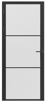 Vente-unique - Bloc porte réversible en aluminium et verre trempé dépoli - H204 x L73 cm - Noir - MASERU
