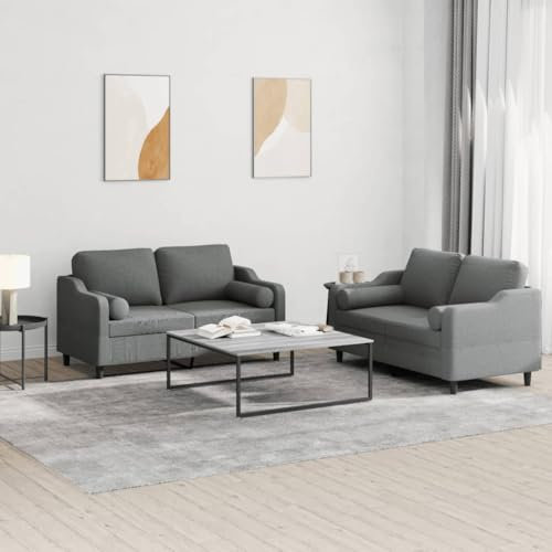 2-TLG. Sofagarnitur mit Kissen Dunkelgrau Stoff,Bequemes 2er Sofa in Dunkelgrau Gemütliche Sitzgarnitur mit Rollkissen für EIN entspanntes Zuhause Wohnzimmer, Sofas