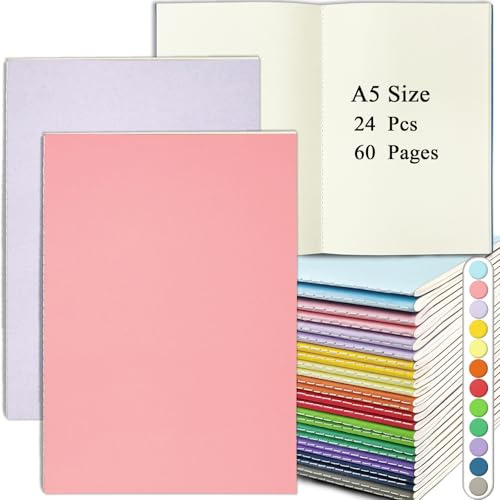 Notizbuch A5 Blanko, 24 Stück Kraftpapier Notizheft 60 Seiten Blanko Heft | Skizzenheft Notizblöcke Notizbücher Set Schreibheft für Kinder Schüler Büro Back to School Geschenk - 12 Farben