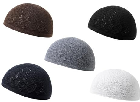 Abiyou 5PCS Kufi Hüte für Männer, Baumwolle Schädel Mütze Kufi, Muslim Gebetsmütze, Muslimische Hüte für Männer, Muslim Kopfbedeckung Kufi Hut, für Muslim, Islam, Männer, Frauen (5 Farben)
