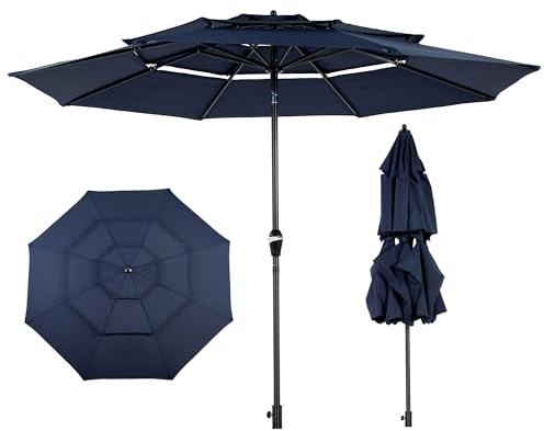 Villeston 3M Sonnenschirm Balkon 3-Schicht Marktschirm mit 8 stabilen Rippen, Kurbel- & Neigungsmechanismus, wasserdichtem UV-beständigem Stoff,für Garten und Outdoor (Schirmständer nicht enthalten)