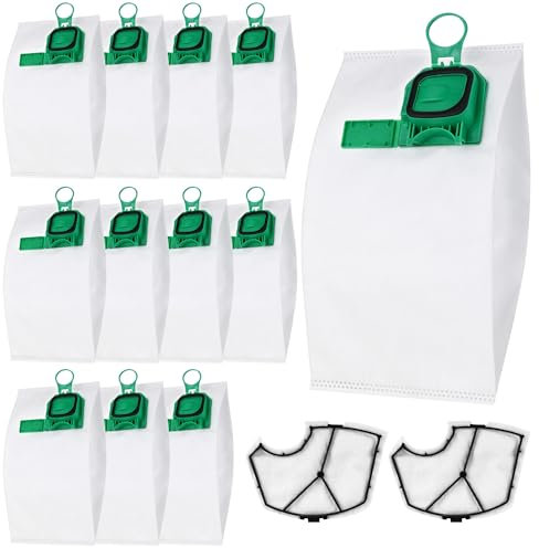 BUCOMTU 12 bolsas aspiradora para Vorwerk Kobold VK140 VK150 FP140 FP150 + 2 filtros, accesorios antipolvo y antibacterianos, diseño de sello a prueba de polvo