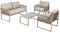Outdoor Patio Furniture Set for 4 People, Modern Garden Lounge Sofa with Glass Coffee Table, Thick Cushions, Hand-Woven Textile Rope Design, Weather-Resistant Iron Frame, Khaki, Space Saving