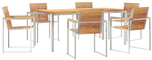 vidaXL 7-teiliges Garten Esstisch Set aus massivem Teakholz, Outdoor Esstisch 180x90x75 cm aus massivem Teakholz