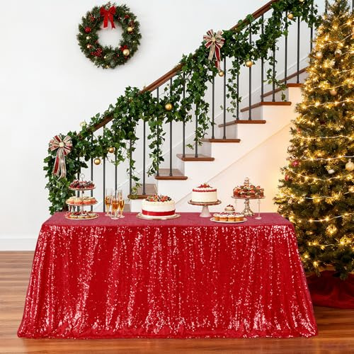 3E Home Red Sequin Tablecloth,Rectangle Sequin Table Cover for Wedding Christmas Party Banquet 50 X 80 (125cm X 200cm)