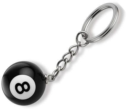 Yowfond 1 porte-clés à 8 boules - Pendentif boule de billard noire en métal et plastique - Porte-clés créatif pour amis, voiture, sacs, vie quotidienne et idée cadeau