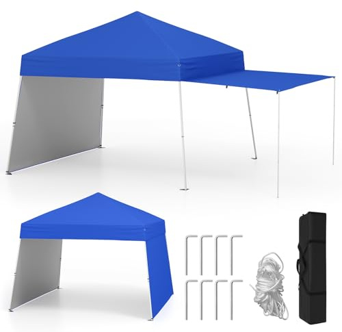 COSTWAY Gazebo Pieghevole 430 x 280 cm, Gazebo da Esterno con Pareti Laterali Convertibili in Tenda da Sole, 8 Picchetti, 4 Corde Antivento, Tendone Impermeabile per Feste (Blu)