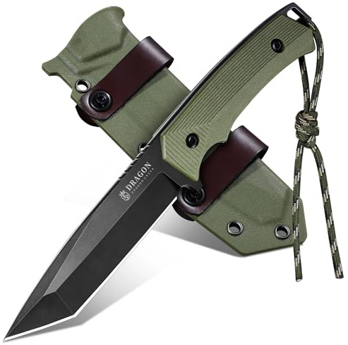 Dragon Creek Tanto Outdoor Messer Kydex Scheide Grün | Feststehende Klinge mit ergonomischem Griff, geeignet für Camping, Trekking und Outdoor