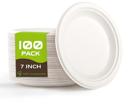 Piatti Carta 100Pcs, Piatti Usa e Getta Biodegradabile e Compostabile