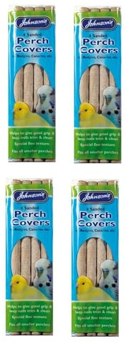 Johnson's Sanded Perch Covers For Small Caged Birds Budgie Finch etc. Helps Clean And Trim Nails. (Grey 4, x1 Pack of 4)