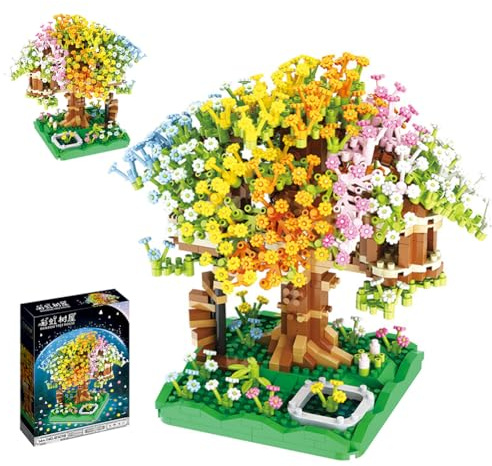SZJFYMQ Ensemble de Construction Cabane dans Les Arbres, 800+PCS Blocs De Construction Arbres De Fleurs De Cerisier, Cadeaux Décoratifs de Collection Créatifs de Bricolage Japonais