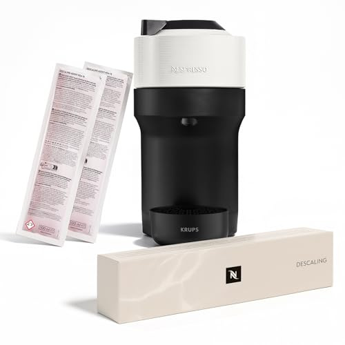 Krups Nespresso VERTUO Pop XN9201DES - Cafetera de cápsulas, máquina de café expreso, 4 tamaños tazas, tecnología Centrifusion, 35% plástico reciclado, Incluye Kit Descalcificador, Color Blanco