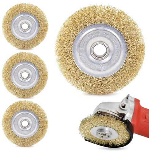 4 Pcs Wire Wheel Brush for Ryobi, Brass Plated Crimped Steel Brushes115mm Cleaner Wire Brush Replacement with 16mm Arbor Hole for RAC814 OPC1800 RY18PCA-0 Rust Joint Debris