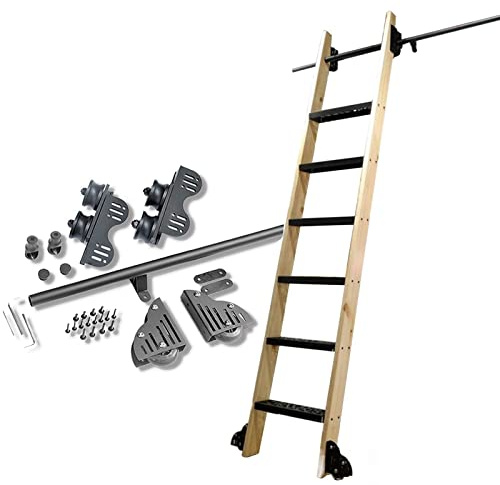 GTHTUHFD Kit di Ferramenta per Scala Mobile in Acciaio Nero, Set Completo di Binari Scorrevoli per Biblioteca Domestica, Ufficio, Soppalco E Libreria, Binario Regolabile,6.6ft/200cm Track Kit