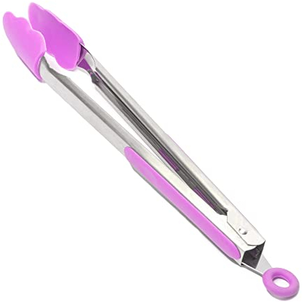 Jazooli Silicone Kitchen Tongs 34cm / 13” Inch, Non-Slip & Easy Grip Stainless Steel Handle | Locking Clip - Heat Resistant | Handy Utensil for Cooking (Pink)
