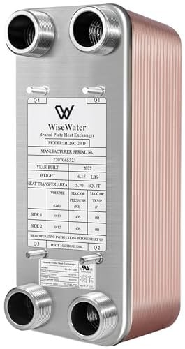 Brazed Plate Heat Exchanger Stainless Steel SS316L 5x12 20 Plates 1 1/4 MPT 330,000 BTU/hr Hydronic Heating